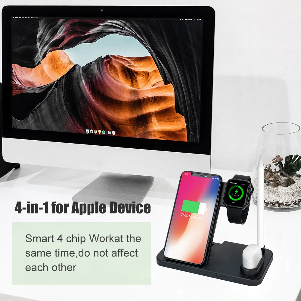 Новое Быстрое беспроводное зарядное устройство 4 в 1 для Apple Watch iWatch 1 2 3 4 Airpods QI Беспроводная док-станция для зарядного устройства для iPhone XR XS MAX для телефона