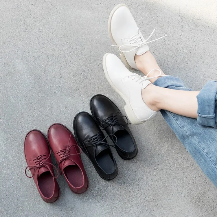

Mei yi lang Cabinet Casual Trend Spring And Autumn New Style Chunky Low Heel-Toe Lace up Front Rubber Sole Shoes Women's