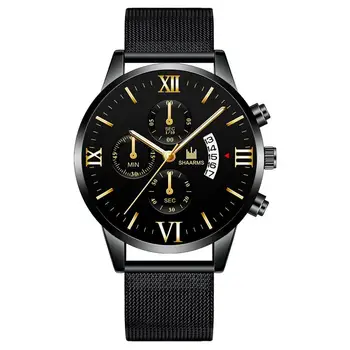

Relogio Masculino Black Watch Stainless Steel Mesh Band Quartz Watches Luxury Man Wristwatch Men Date Clock Reloj Hombre
