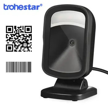 

Trohestar 1D 2D Desktop Barcode Scanner QR Handsfree Auto-Scanning Omnidirectional USB Scanners for Retail Store Supermarket
