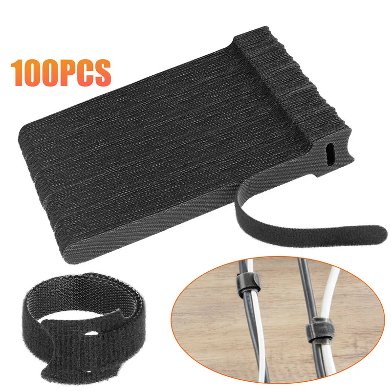 100Pcs Reusable Cable Ties Multi-Purpose Straps Wire Organizer with Hook and Loop for Home Office Black | Дом и сад