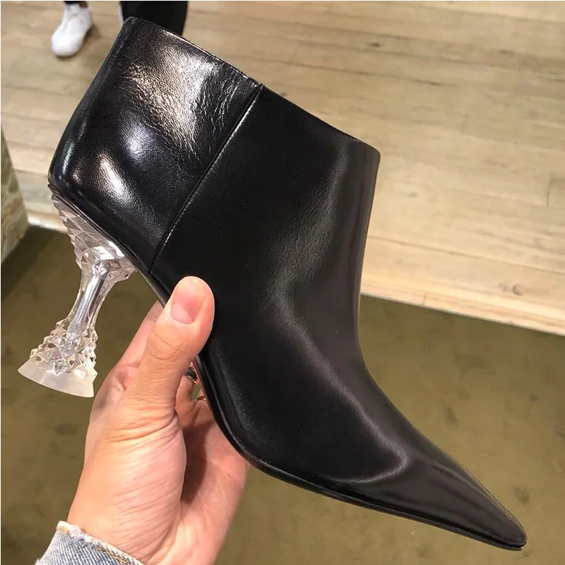 WEIQIAONA high heels autumn boots Roman style simple Crystal heel high heeled heel boots - Цвет: Lining suede