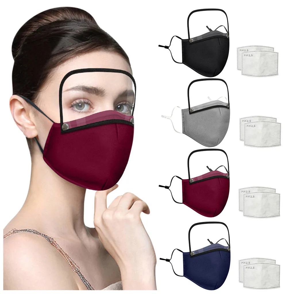 Adults Washable Reusable Face Mask With Filter And Detachable Eye Shield Unisex Breathable Safety Protective Mascarilla | Аксессуары для