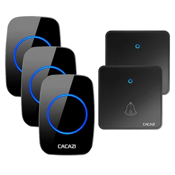 

CACAZI Home Wireless Doorbell Waterproof 300M Remote Battery Transmitter Night Home Light Receiver US EU UK Plug 0-110db Chimes