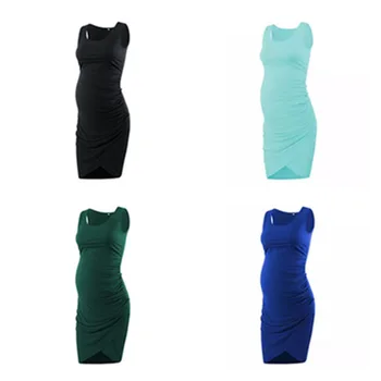 

New fashion cool women beautiful big belly summer hot sale round neck bag hip irregular sleeveless pregnant women dress