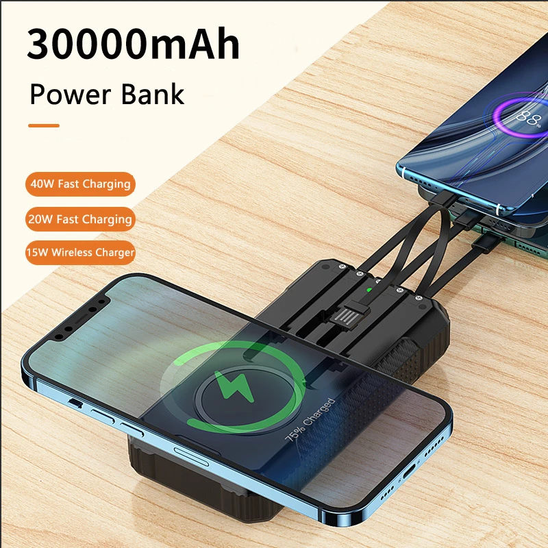 15W Fast Qi Wireless Charger Solar Power Bank 30000mAh PD 40W Fast Charging Powerbank for iPhone 12 Pro Huawei Xiaomi Poverbank best wireless power bank