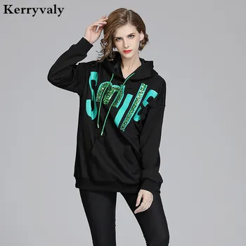 

Winter Brushed Thick Loose-Fit Hoodie Women Tops Blusas Femininas 2020 Beads Printed Long Sleeve Crop Hoodies Sweatshirts K6570