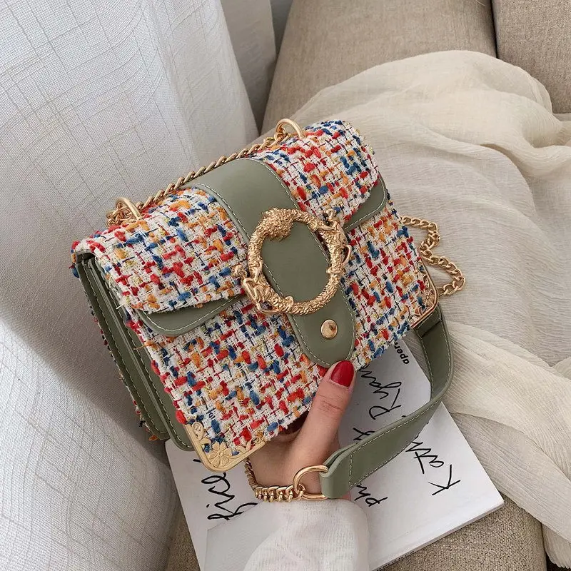 

Summer Hipster Bag WOMEN'S Bag New Style 2019 Fashion Shoulder Bag INS Versatile Chain Woolen Cloth Square Sling Bag Fashion