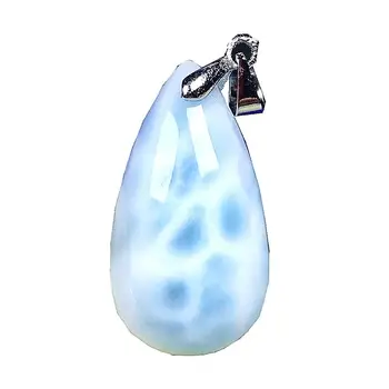 

Natural Blue Larimar Pendant For Woman Man Crystal 25x14x6mm Water Drop Beads Silver Dominica Water Pattern Stone Jewelry AAAAA