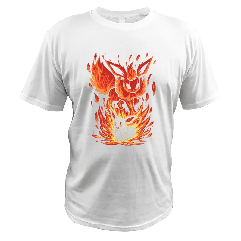 Белый Eevee футболка Flareon The Fire Evolution внутри футболки европейские размеры Pokemon Go видеоигры цифровой принт Топы - Цвет: Белый