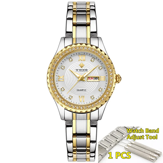 silver white Новинка WWOOR женские часы Топ люксовый бренд модные повседневные женские кварцевые наручные часы из нержавеющей стали Сетчатое платье часы для девочки - Цвет: silver white