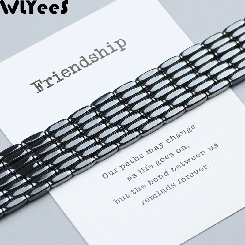 

WLYeeS rectangular Black hematite Loose bead Natural Stone 8*2mm charm bead for Jewelry Bracelet earring Pendant Necklace Making