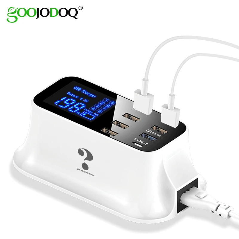 

GOOJODOQ Quick Charge 3.0 40W 8-Port USB Charger /Type C/PD Charger Smart LED Display USB Fast Charging Adapter for Phone Tablet