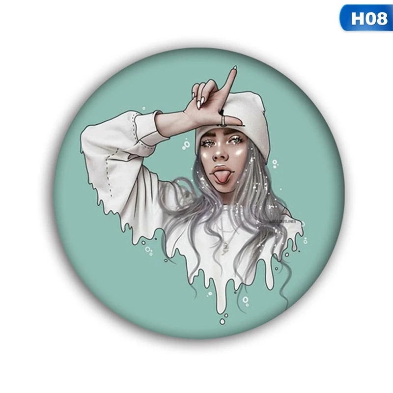 Хип-хоп Billie Eilish Значки для худи футболка шляпа DIY декоративная булавка для женщин значок Рюкзак классные аксессуары - Окраска металла: H08