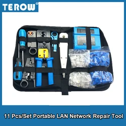 Pince à sertir LAN RJ45, 11 pièces/ensemble, outil de réparation de réseau Portable, testeur de câbles, pince à sertir 