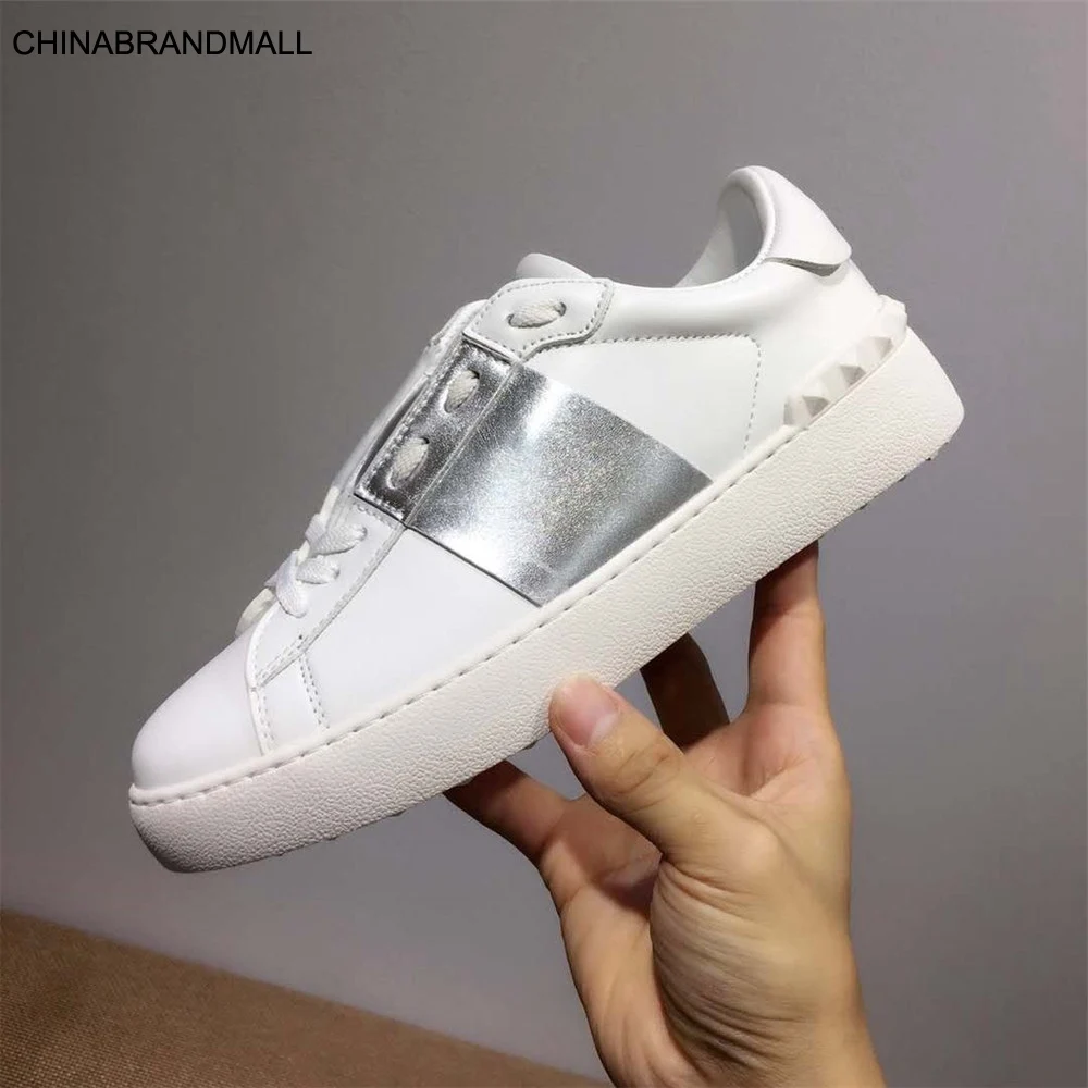 

Women's Shoes 2020 New Fashion Genuine Leather White Summer Flats Women Outdoor Sneakers Breathable Ladies Shoes Large Size 40
