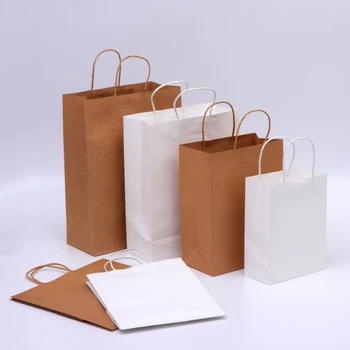 

40Pcs/lot Christmas New Year Wholesale Wedding Birthday Party Gift Packaging Bags Kraft Paper Gift Bags With Handle