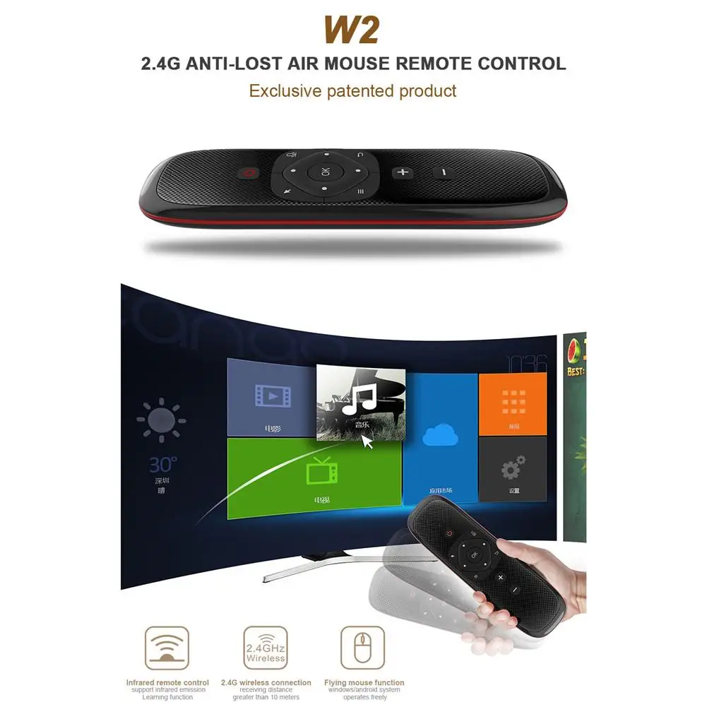 

Air Mouse Voice Remote Control W2 2.4G Wireless Microphone Mini Keyboard for Android Smart TV Box Projector