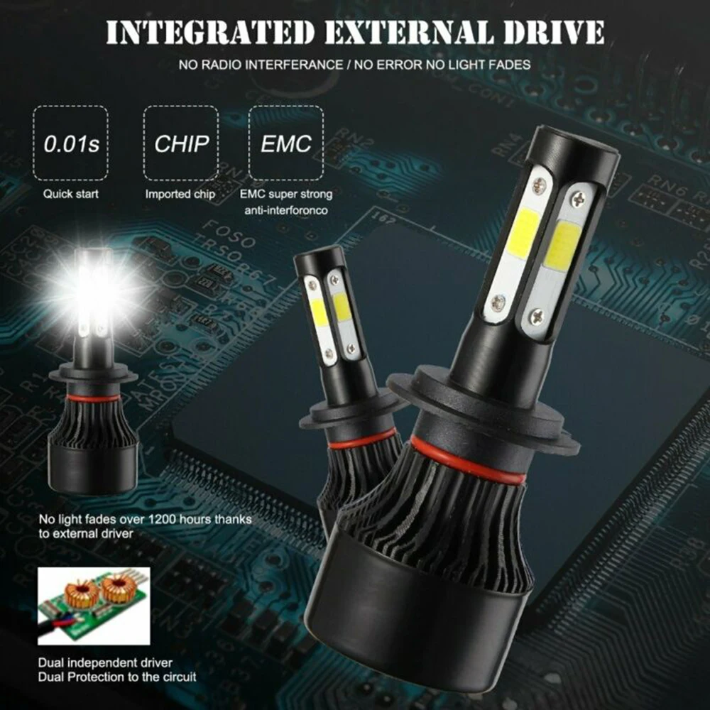2 шт./компл. 4-сторонняя лампа светодиодный фар H7 2000W 300000LM 6000 К Высокий/ближнего света лампы