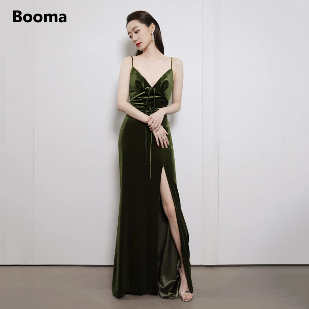 

Женское бархатное платье на бретелях-спагетти, с высоким разрезом