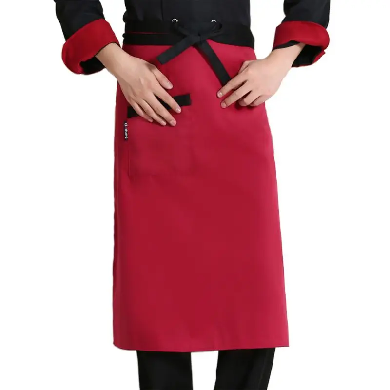 Унисекс шеф-повара работает Половина фартук с галстуками передний карман Ресторан приготовления пищи длинный нагрудник 649C - Цвет: F