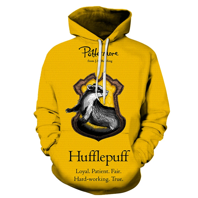 Толстовка Hufflepuff Мужская и женская с длинным рукавом принтом из фильма на осень |