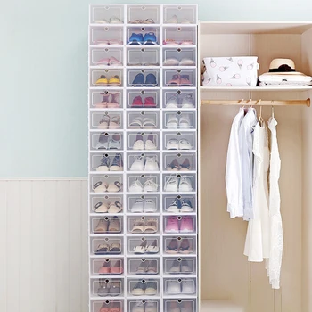 

1Pcs Divider Drawer Portable PP Plastic Durable Flip-Open Cover S/L Shoes Organizer Shoe Hanger Storage Transparent Box