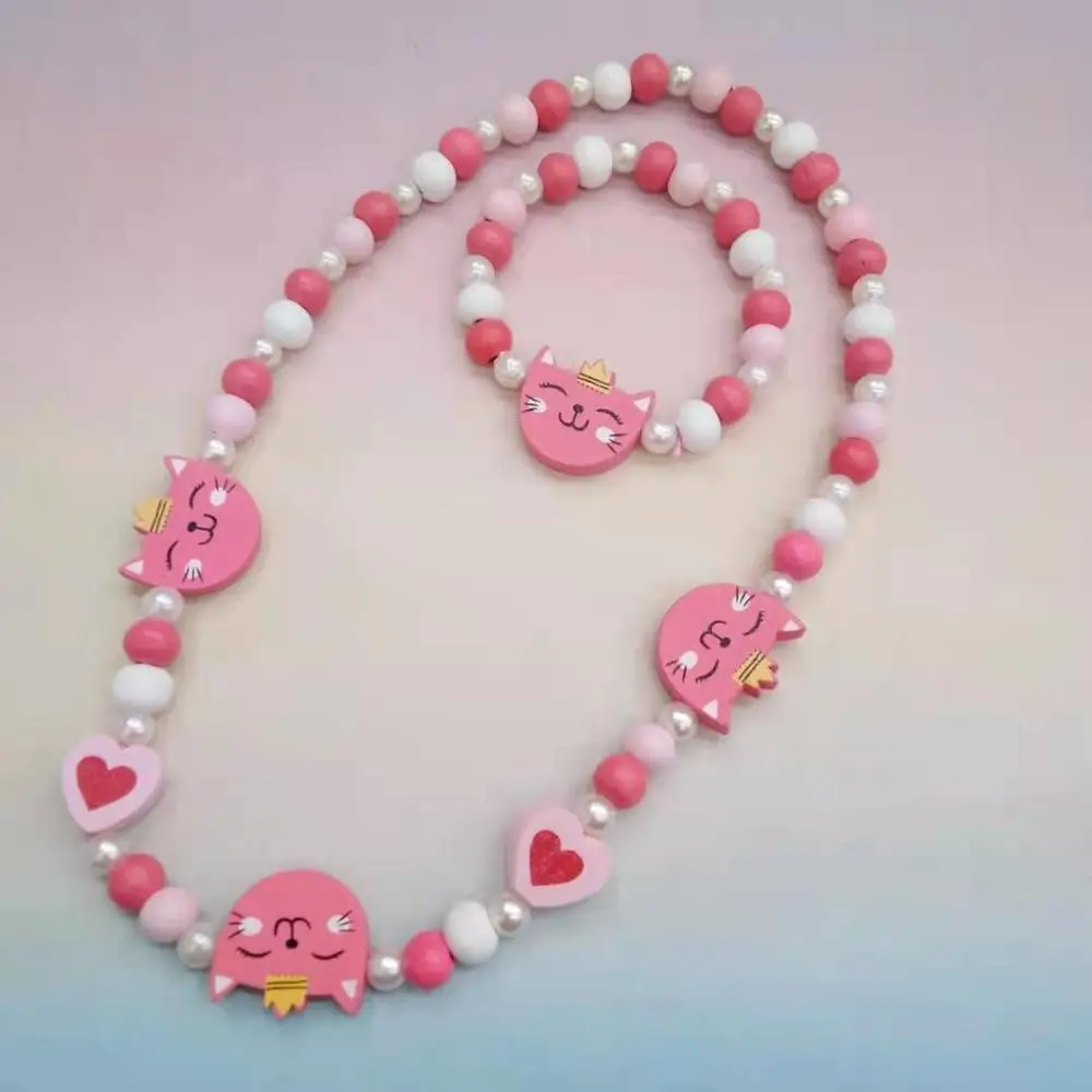 Charming Cartoon Animal and Flower Jewelry Set for Kids - Adorable Sweater Necklace and Bracelet Gift