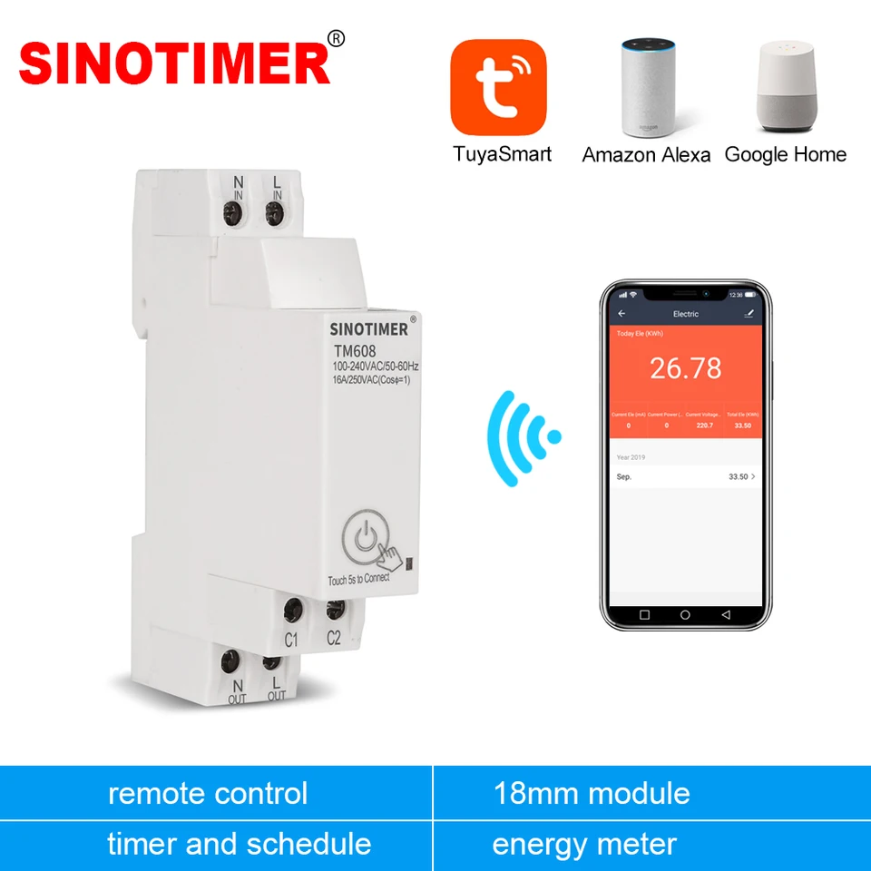 18mm Single Phase Digital Timer Switch Remote WiFi Smart Light Control  Switch Programmer with Energy Monitoring AC 110V 220V 16A - AliExpress