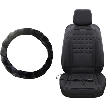 

Winter Steering Wheel Cover Classic Black Comfy Car Steering Wheel Protector 38cm & Car Heated Seat Cover Cushion