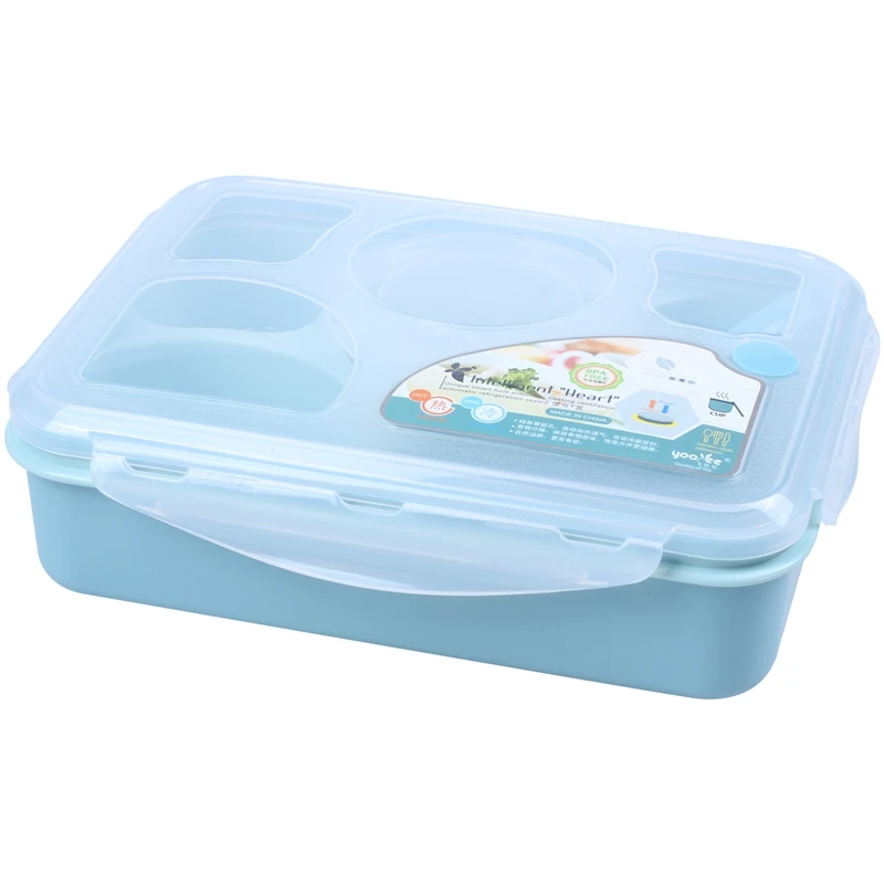 

5 Grid Lunch Box Microwavable Bento Box Leak-Proof Portable Food Container Storage Box For Kids Soup Bowl And Spoon Large Size