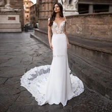 Свадебное платье Русалка с открытыми плечами, v-образный вырез, кнопка, иллюзия, свадебное платье, Vestido De Noiva, шлейф