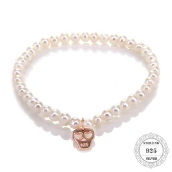 

HEMISTON Thomas 5mm Freshwater Pearl Beads Bracelet with 925 Sterling Silver Rose Gold Color Skull, Women Fine Jewelry TS 108