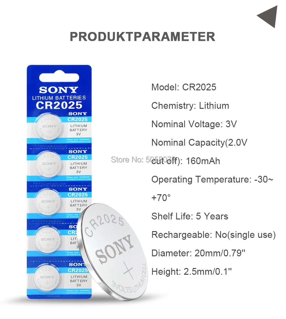 50pc original brand for SONY cr2025 ECR2025 BR2025 DL2025 KCR2025 LM2025 3v button cell coin lithium batteries for watch