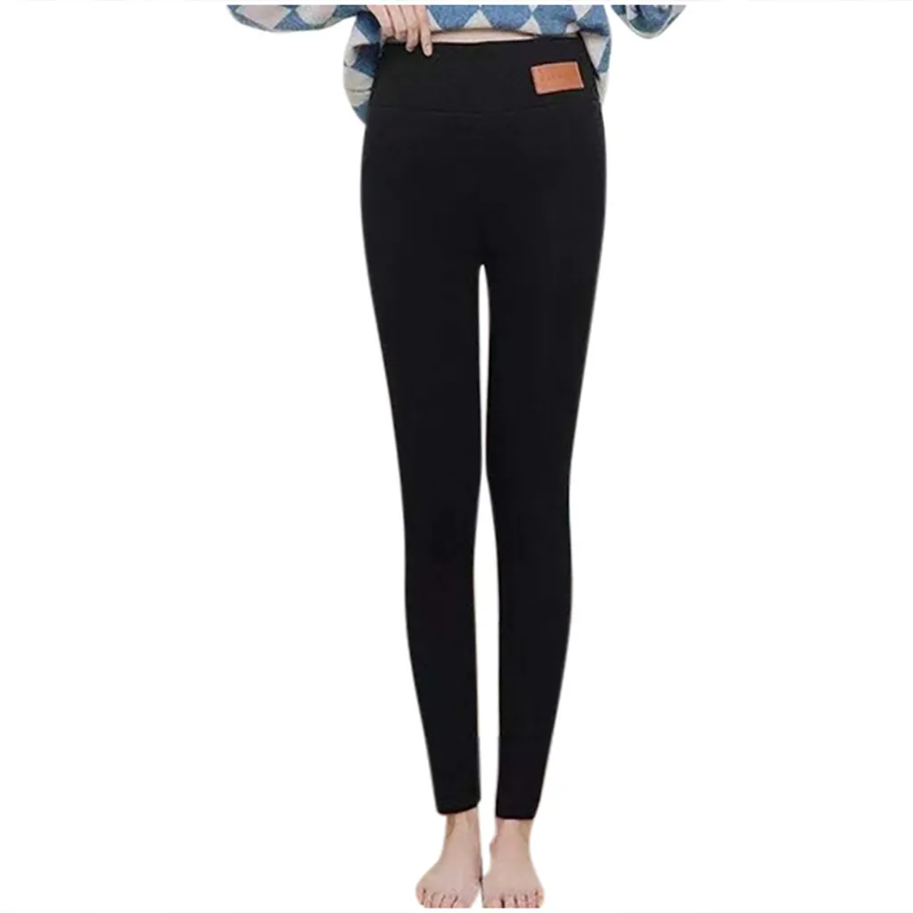 Однотонные теплые зимние штаны плотные бархатные шерстяные брюки женские теплые уличные кашемировые тонкие эластичные женские брюки - Цвет: Черный