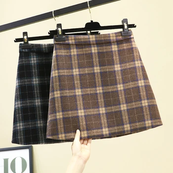 

Woolen Plaid Skirts 2020 New Autumn Winter All-match Vintage High Waist Short A-line Skirts Slim Hip Students Mini Skirts