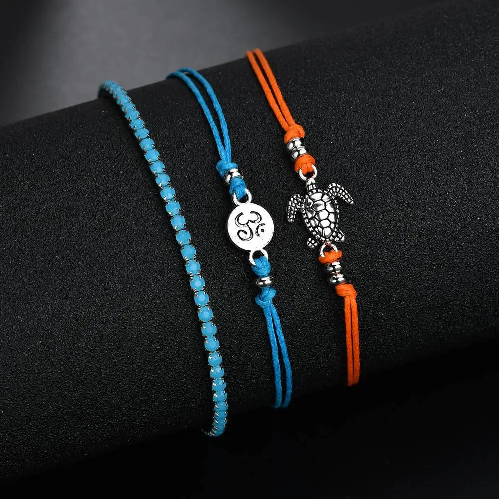 

3D Flower Ankle Anklet Set Anklet Handmade la xian sheng Weaving 8-Word jiao shi pin Supply of Goods