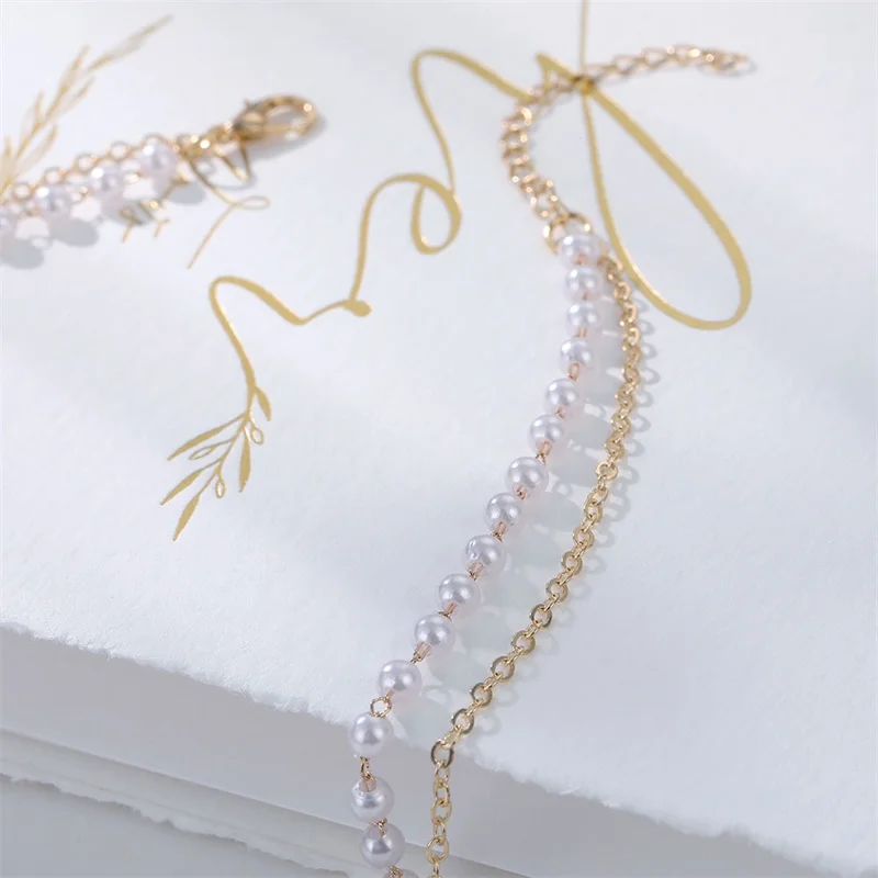 Vienkim 2020 New Double Layer Chain Gold Color Choker Necklace Women Korean Style Pearl Pendant Necklace Fashion Jewelry Collar