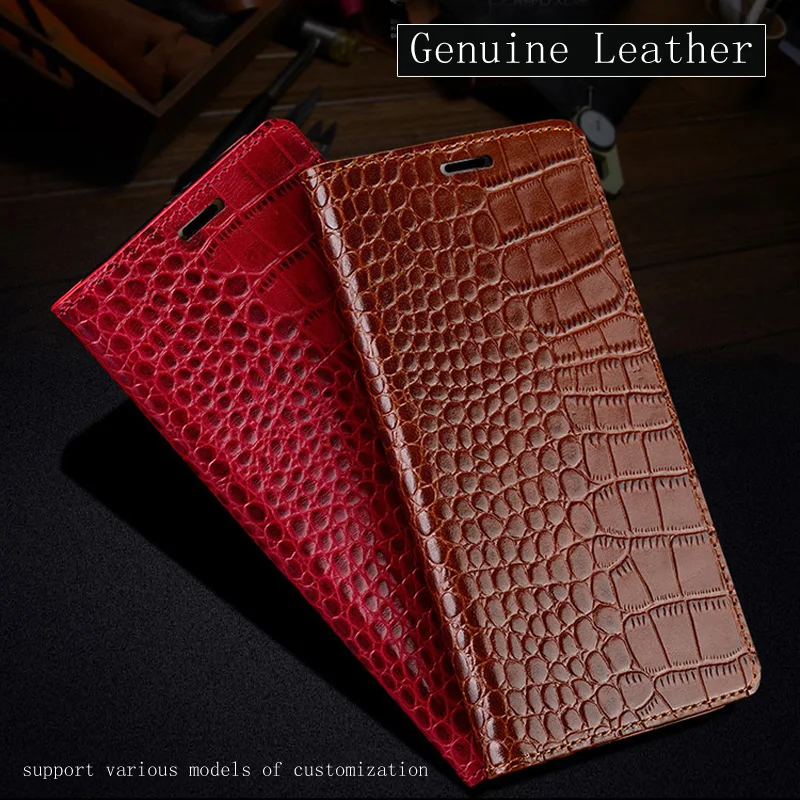 

Luxury Genuine Leather Case For LG Q6 Plus K10 v50 flip case Crocodile texture silicone soft bumper Full protect phone cover