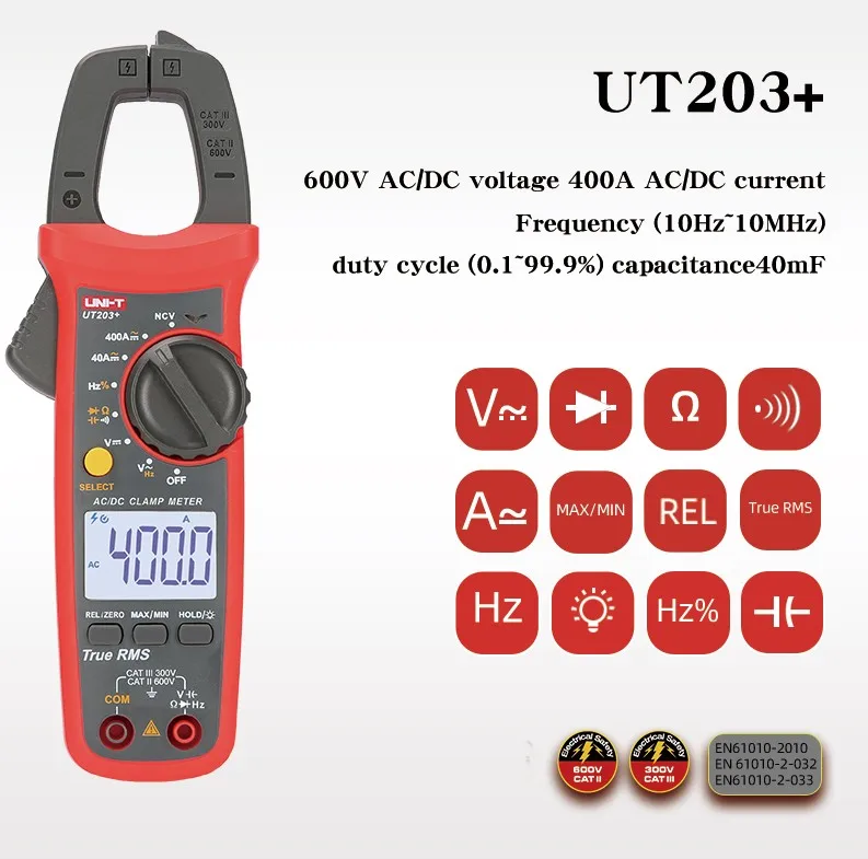 UT203 PLUS 400-600A digital clamp meter automatic range true RMS high precision multimeter - Цвет: UT203 PLUS
