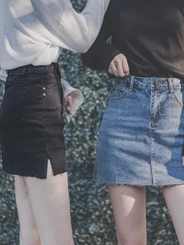 

Denim Skirt Spring Summer 2019 Women New Blue Black Pockets High Waist Mini Jeans Skirt High Quality Skirts