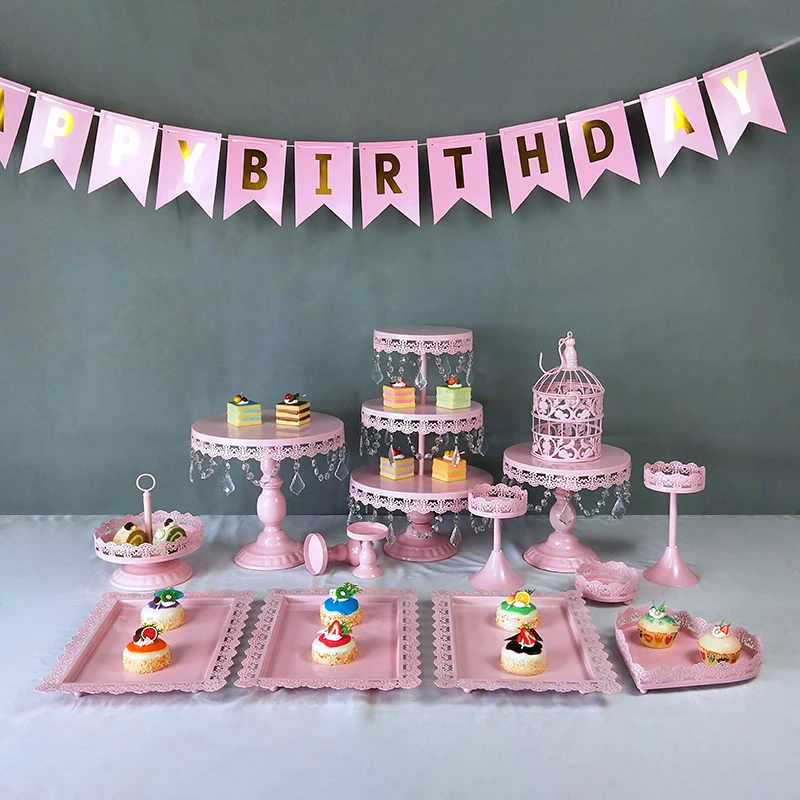 pink 14pcs Розовый металлический железный стеллаж для выпечки Resuable десерт торт подставка для свадьбы День рождения украшения держатель - Цвет: pink 14pcs
