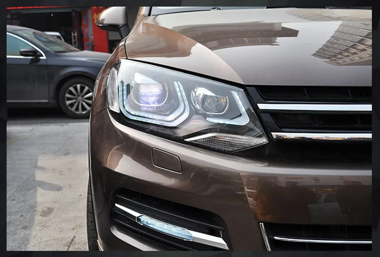 Автомобильный Стайлинг головной светильник s для vw touareg 2011- Автомобильный Стайлинг Биксеноновые линзы светодиодный светильник направляющие DRL H7 Ксеноновые фары для vw touareg