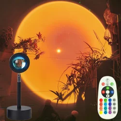 Cor de controle remoto ajustável rgb 4 modos pôr do sol lâmpada arco íris luz atmosférica, casa quarto fundo decoração da parede luz