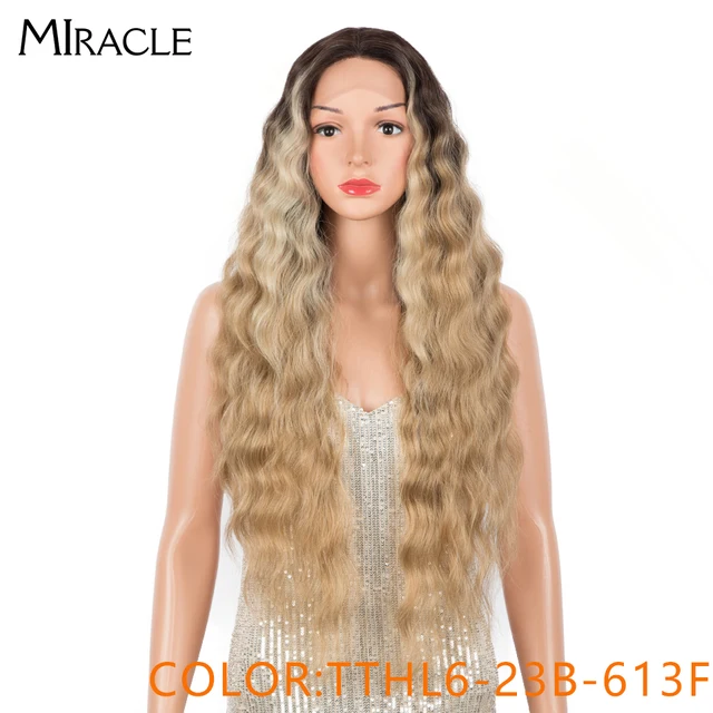 Synthetic Lace Wigs Blonde Wig Deep Wave Cosplay Lolita Wig 30Inch Ombre Blonde Wigs For Women High Temperature Fiber Miracle TTHL6-23B-613F
