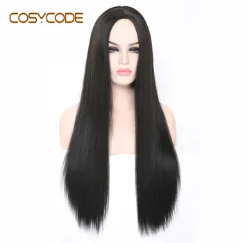 

COSYCODE 24 inch Women Wigs Black Long Straight Middle Part Non-Lace Synthetic Wigs for Cosplay Costume Party