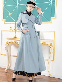 

2020 Autumn Trench Coat for Office Lady Double Breasted Adjustable Waist Women Runway Coat Turn-down Collar Outwear DZ2529