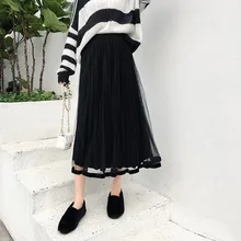 Модная женская юбка весна осень высокая талия плиссированная однотонная половина длины эластичная юбка акции Laiesy юбка