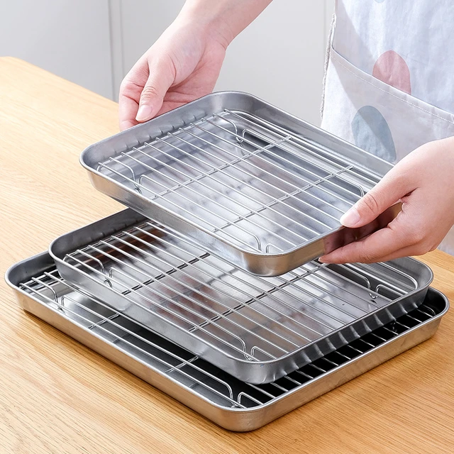 2Pcs Baking Trays Healthy Stainless Steel Cake Tray Rectangular Oven Tray  Dishwasher Safe Baking Sheet Rustproof Cookie Pan - AliExpress