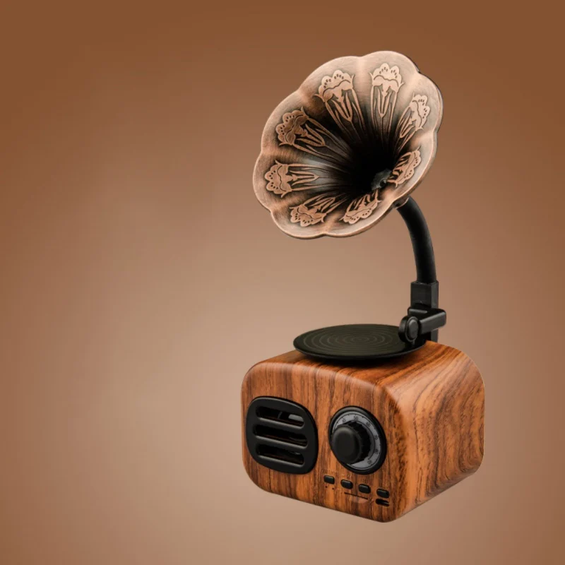 Altavoz Bluetooth inalámbrico con forma de gramófono, tarjeta de interfaz USB portátil, Retro, Vintage, para viaje, casa y oficina